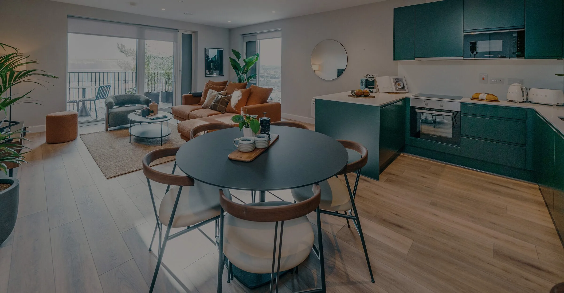 A clean living room & kitchen