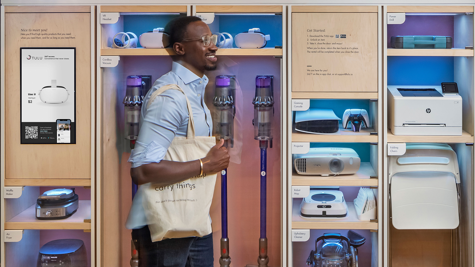 Man smiling walking through a store